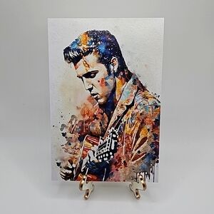 4x6 Elvis Presley Playing Guitar Watercolor Oil Painting‎ Print King of Rock